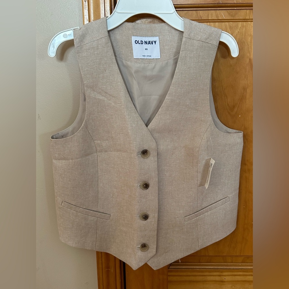 NWT Old Navy Women’s Casual Beige Linen Vest Size XS